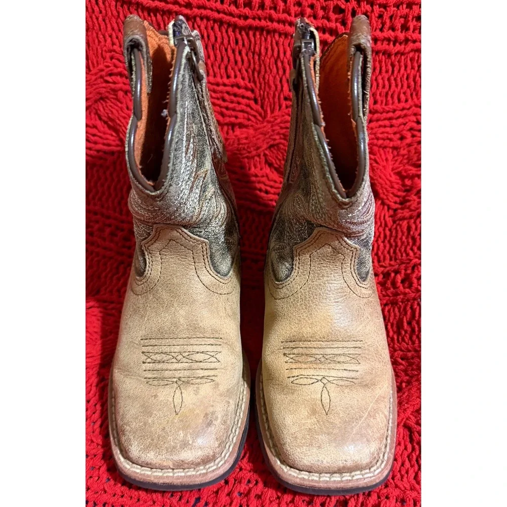 Ariat Kids Western Boots Brown Leather Square Toe Side Zip  Size 8 Toddler